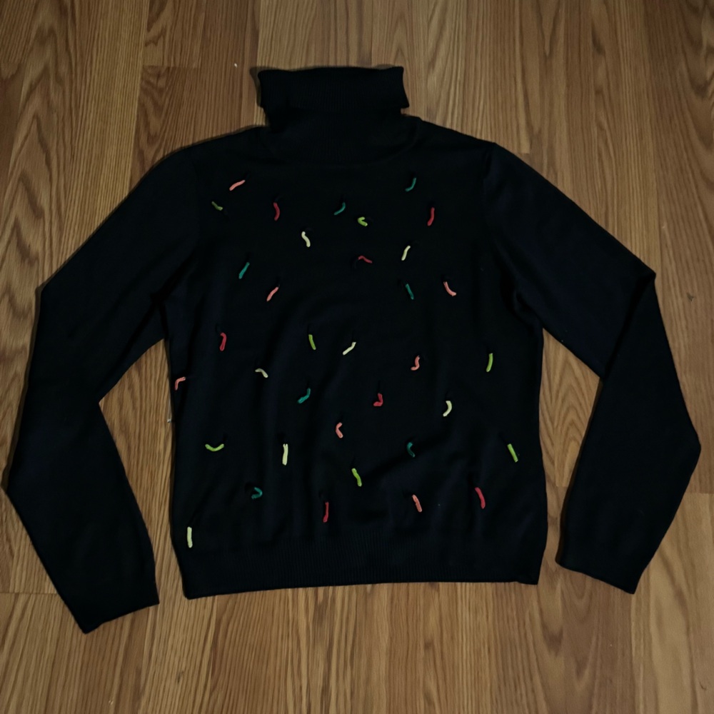 Carlisle Vintage Black Turtleneck Sweater with Colorful Accents Nanny Fran Retro